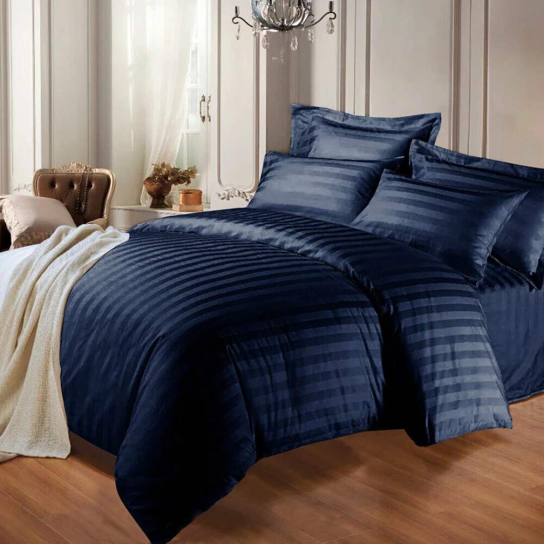 Luxury Stripe Duvet Cover Set- Blue