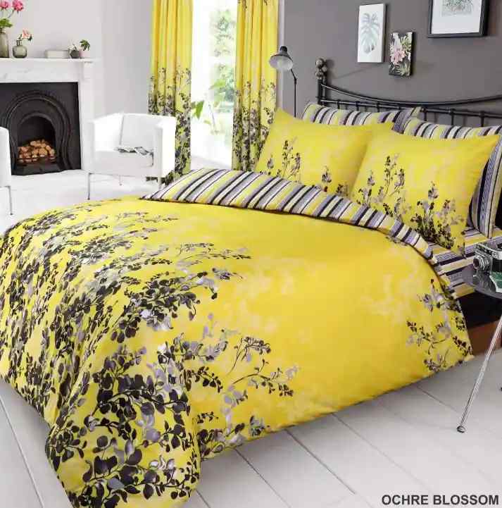 Ochre Blossom Soft Satin Bedsheet (Yellow)