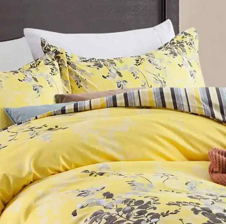 Ochre Blossom Yellow Cotton Satin Duvet Cover Set
