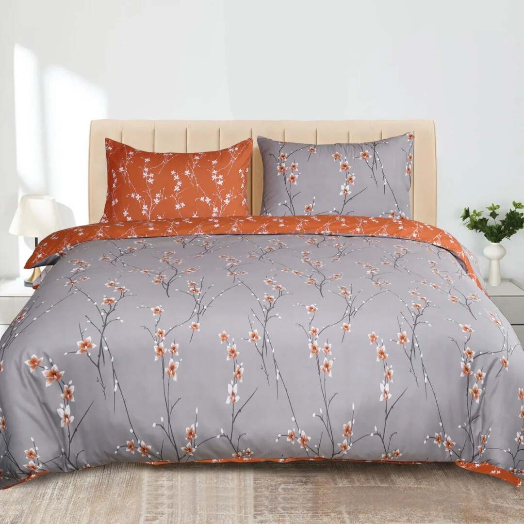 Rust Flower Soft Satin Duvet Covers