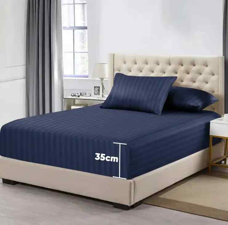 3 Pcs Stripe Fitted Sheet Set-Navy