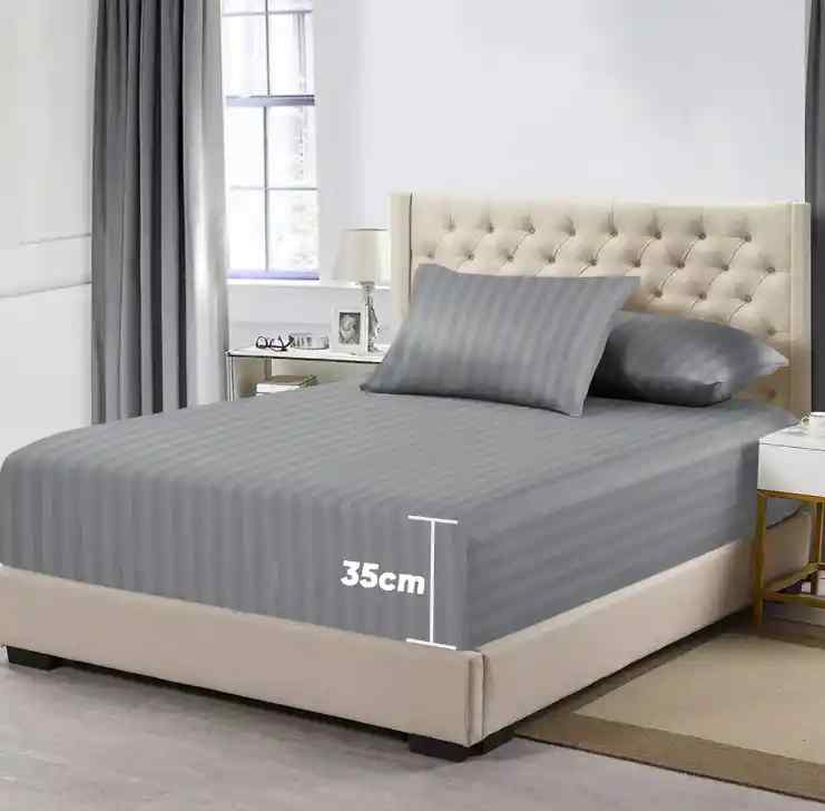 3 Pcs Stripe Fitted Sheet Set-Grey