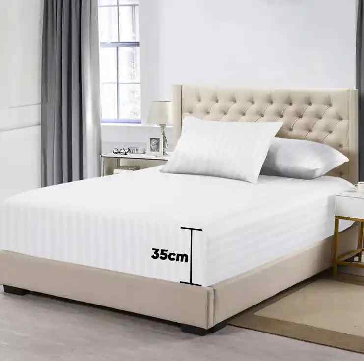 3 Pcs Stripe Fitted Sheet Set-White