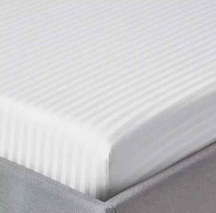 3 Pcs Stripe Fitted Sheet Set-White