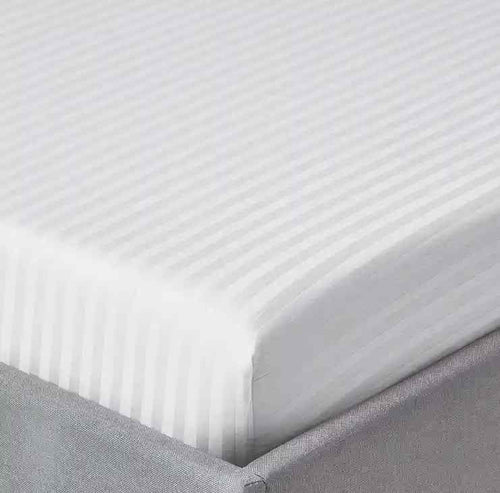 3 Pcs Stripe Fitted Sheet Set-White