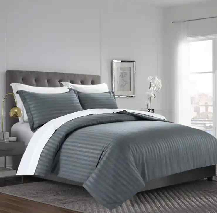 Luxury Stripe Duvet Cover Set- Charcoal