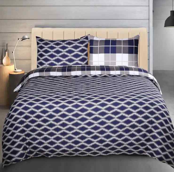 Navy Check Design Soft Satin Bedsheet