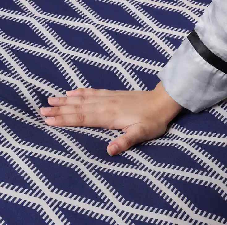 Navy Check Cotton Satin Duvet Cover Set