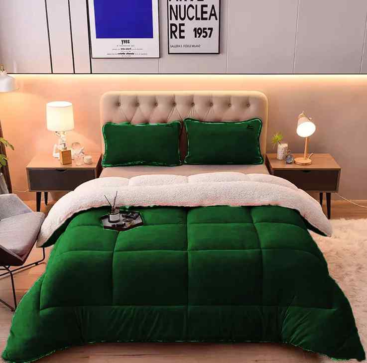 Green Quilted Fleece Sherpa Comforter