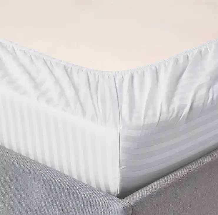 3 Pcs Stripe Fitted Sheet Set-White
