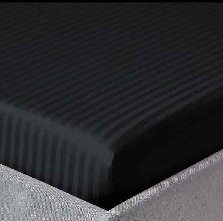 3 Pcs Stripe Fitted Sheet Set-Black