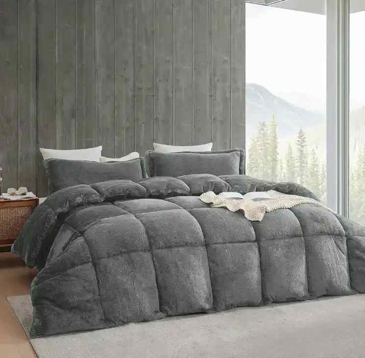 Charcoal Quilted Fleece Razai