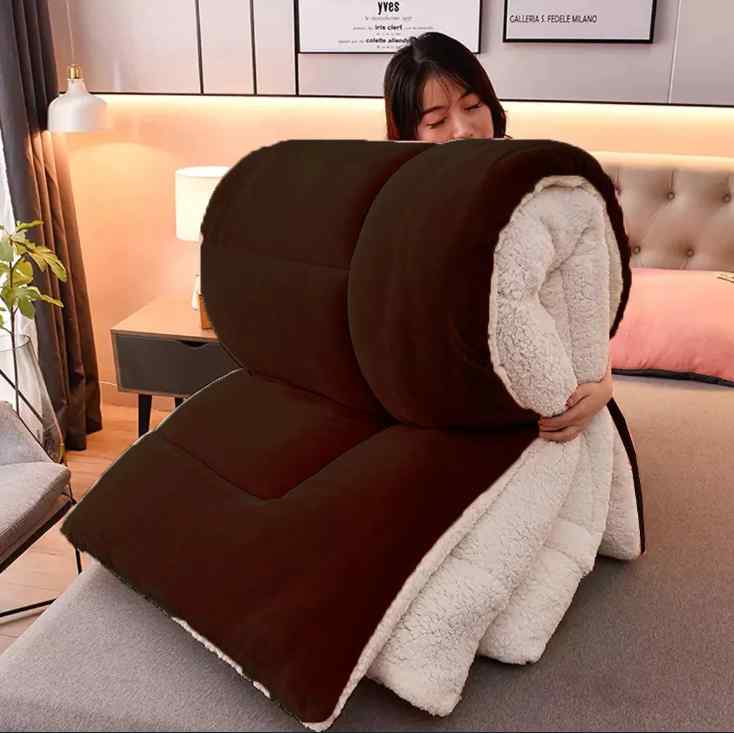 Coffee Quilted Fleece Sherpa Comforter