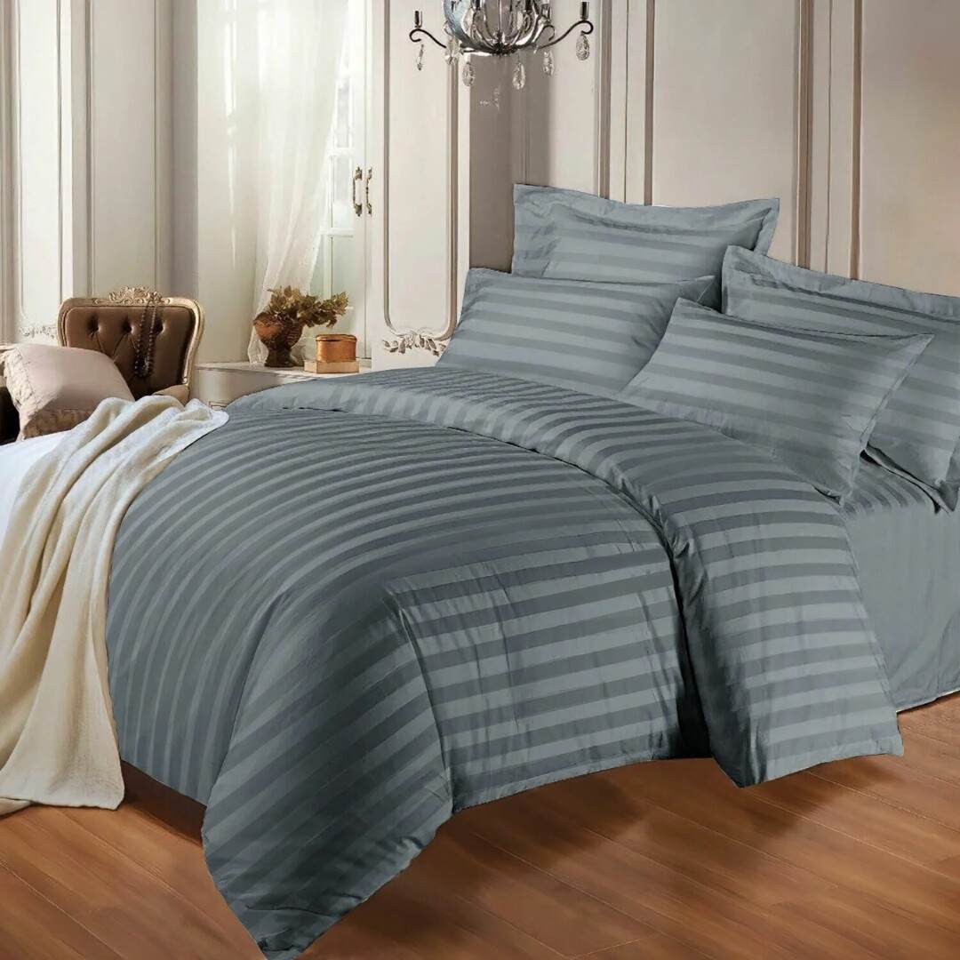 Luxury Stripe Duvet Cover Set- Charcoal