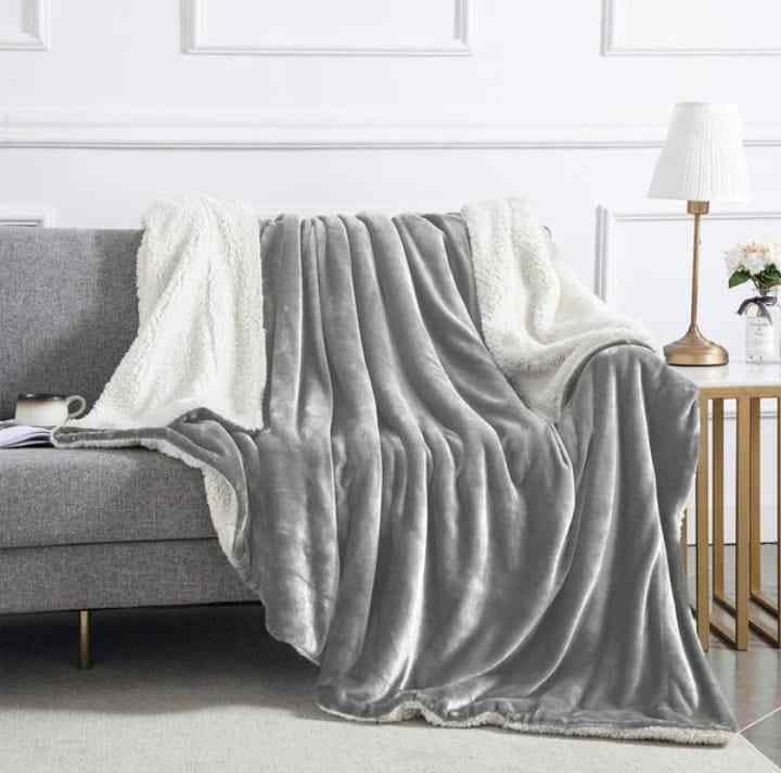 Silver Sherpa Throw Blanket