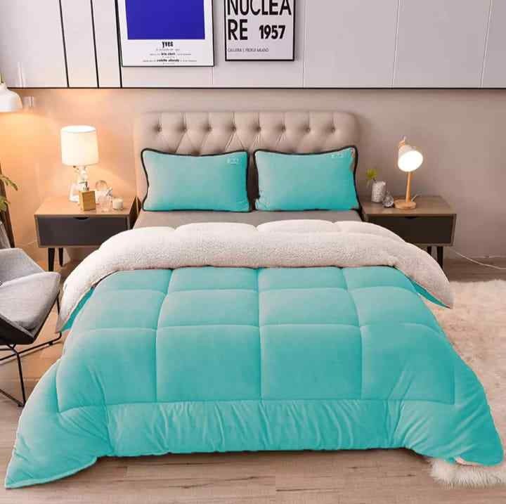 Teal Quilted Fleece Sherpa Comforter