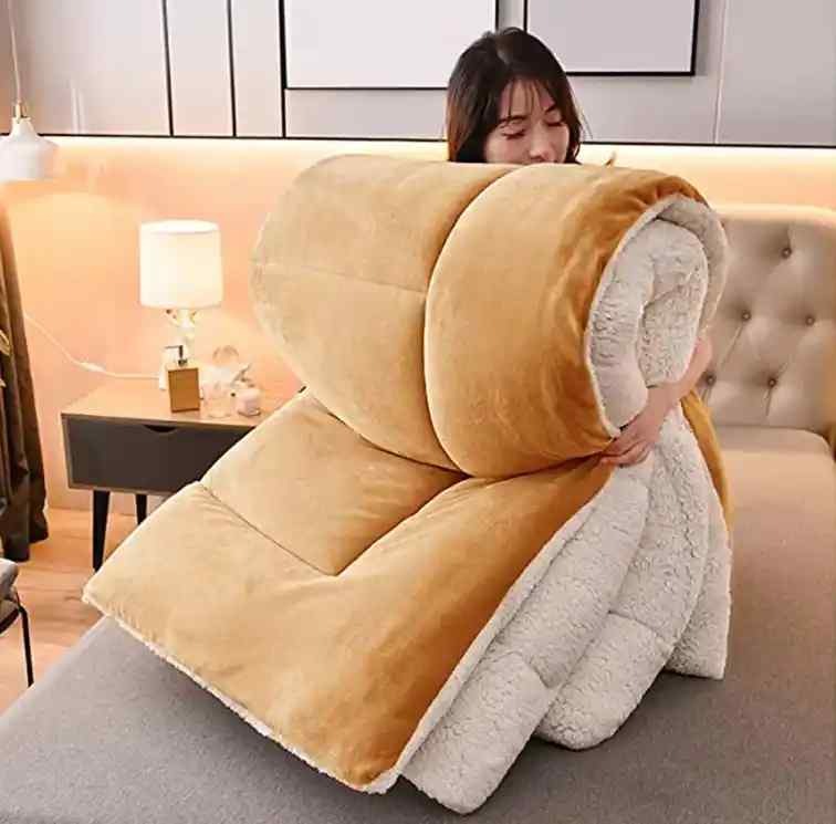 Camel Quilted Fleece Sherpa Comforter