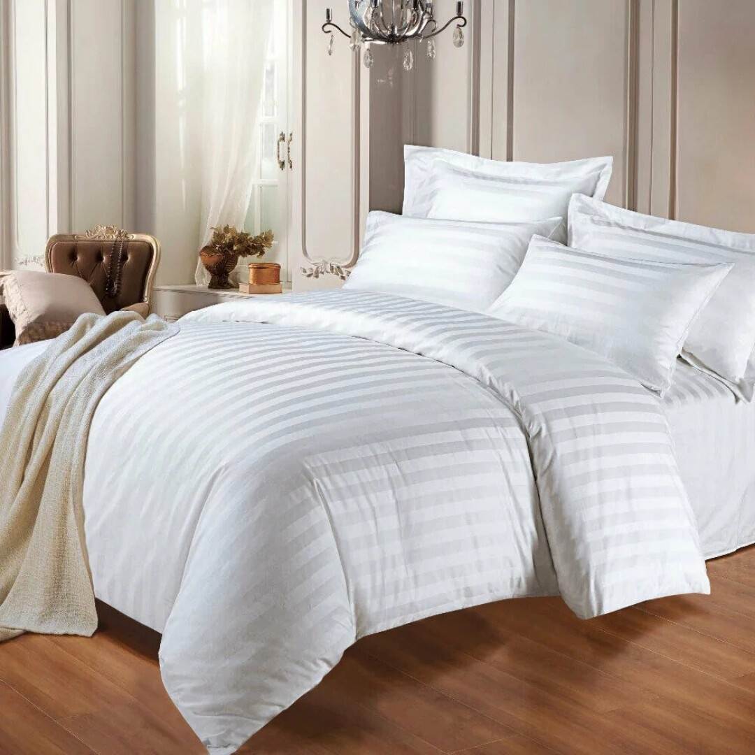 Luxury Stripe Duvet Cover Set- White