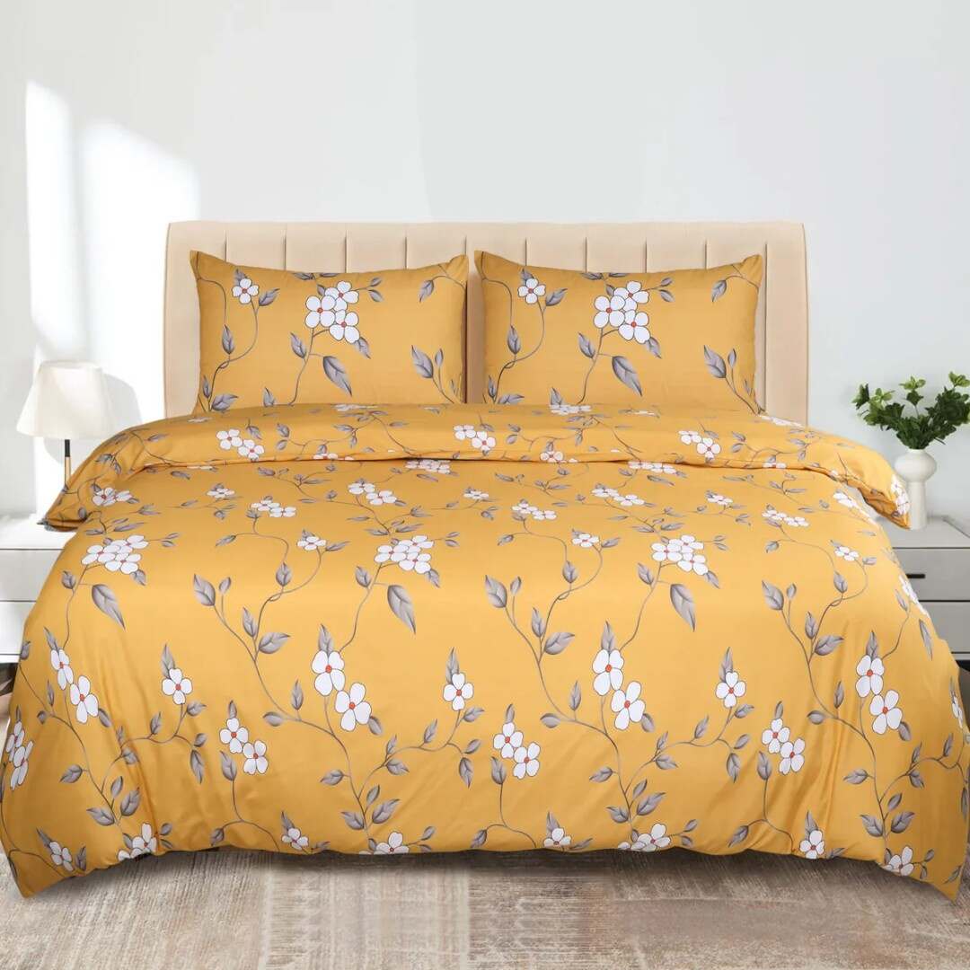 Ochre Flower Soft Satin Bedsheet