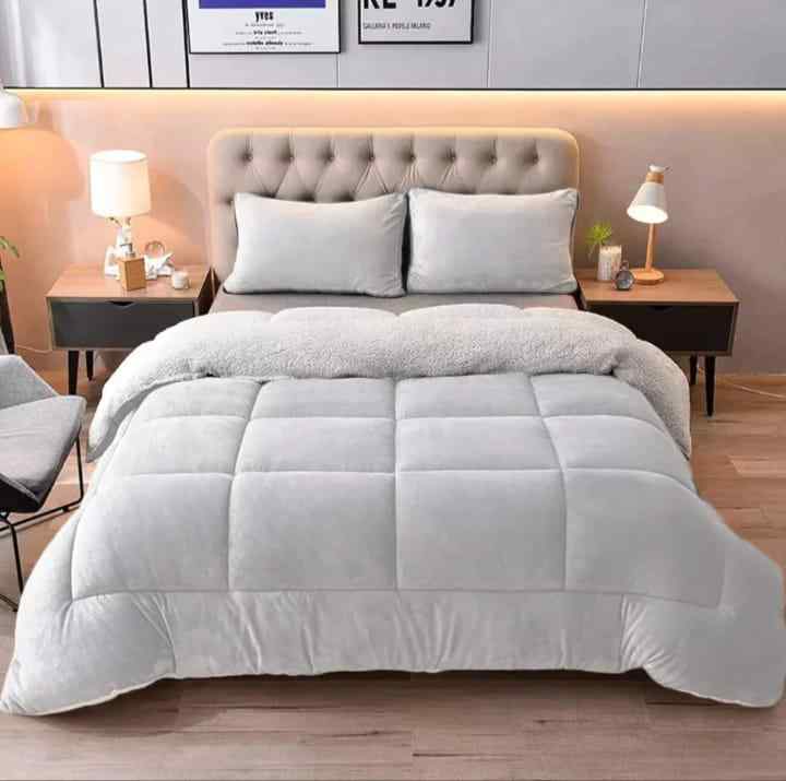 Silver Quilted Fleece Sherpa Comforter