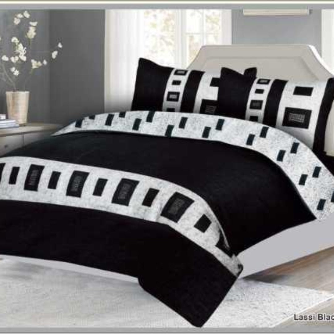 Lassi Black Cotton Satin Duvet Cover Set