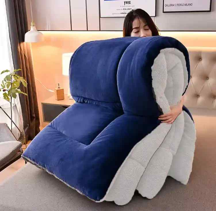 Navy Blue Quilted Fleece Sherpa Comforter